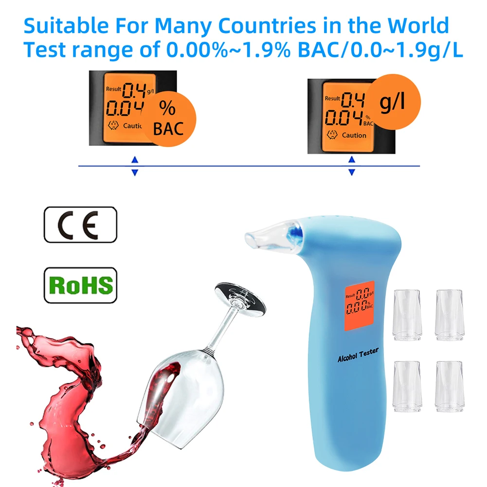 Digital Breathalyzer LCD Display Digital Alcohol Detector Portable Drink-Driving Breathalyzer for Personal & Professional Use