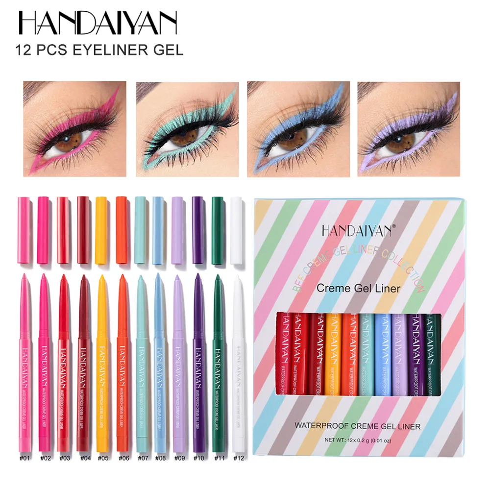 

HANDAIYAN Color Eyeliner Gel Pencil 12 Colors/box Matte Colored Eye Liner Pen Waterproof Makeup White Orange Colorful Cosmetics