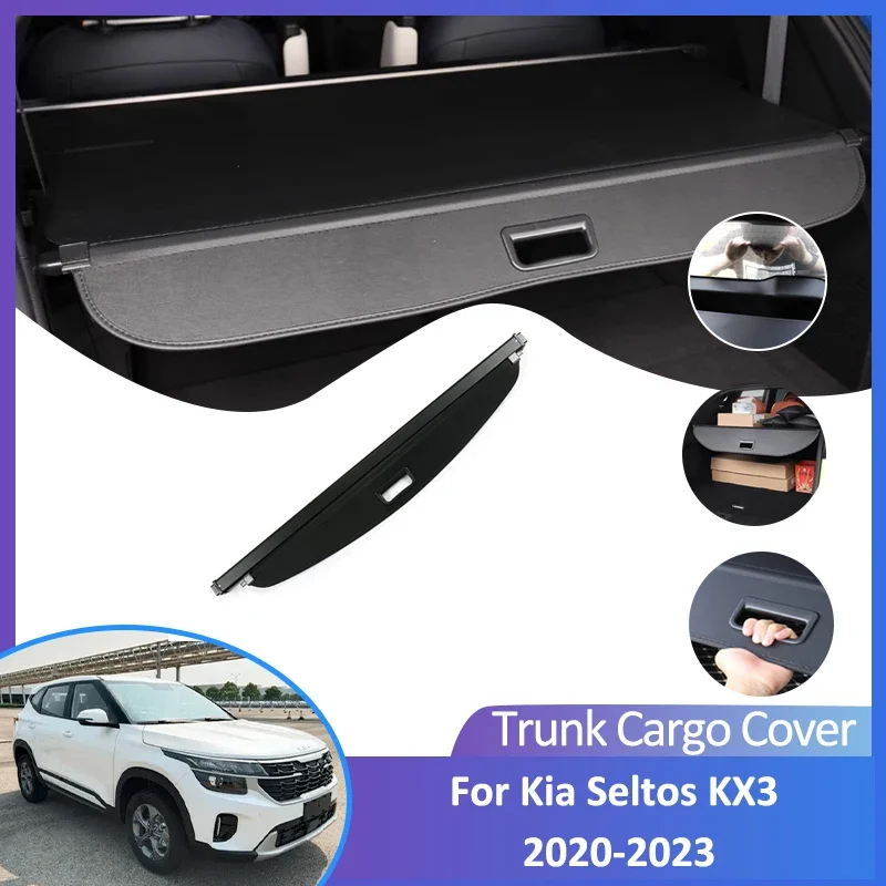 For Kia Seltos KX3 Rear Trunk Cargo Cover Retractable Luggage Curtain Retractable Accessorie Shield Shade