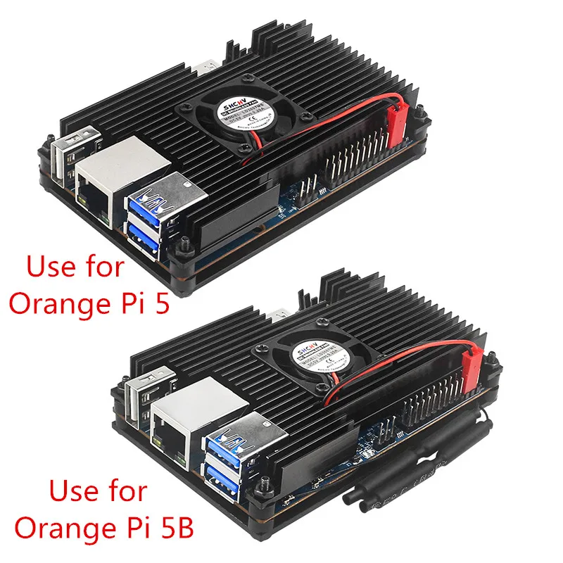 Orange Pi Aluminum Alloy Shell with Fan Heat Sinks Active Passive Cooling Metal Enclouse Production Box for Orange Pi 5 / 5B