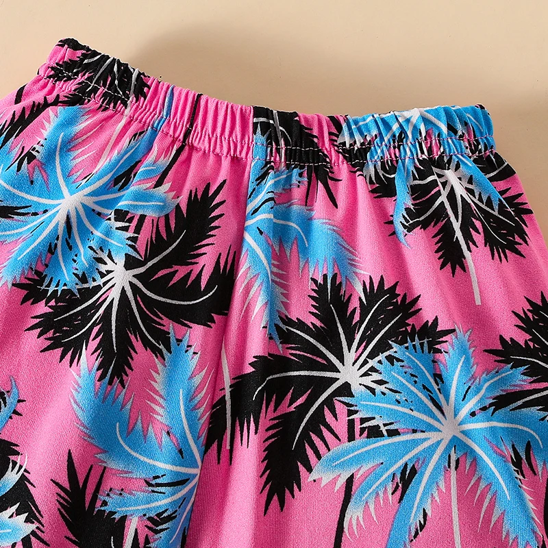 2/4 children's summer leisure sports printed short sleeved shorts set, boys and girls vacation style fashionable T-shirt pants 6