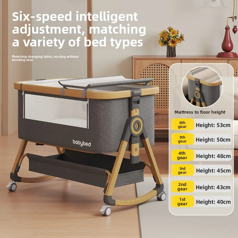 Marobaby Dream Home Movable Portable Baby Crib Foldable Newborn Cradle Splicing Bed Multi-Functional Infant Bed S7ef4ca7639554f81a8e81d8926559a6el