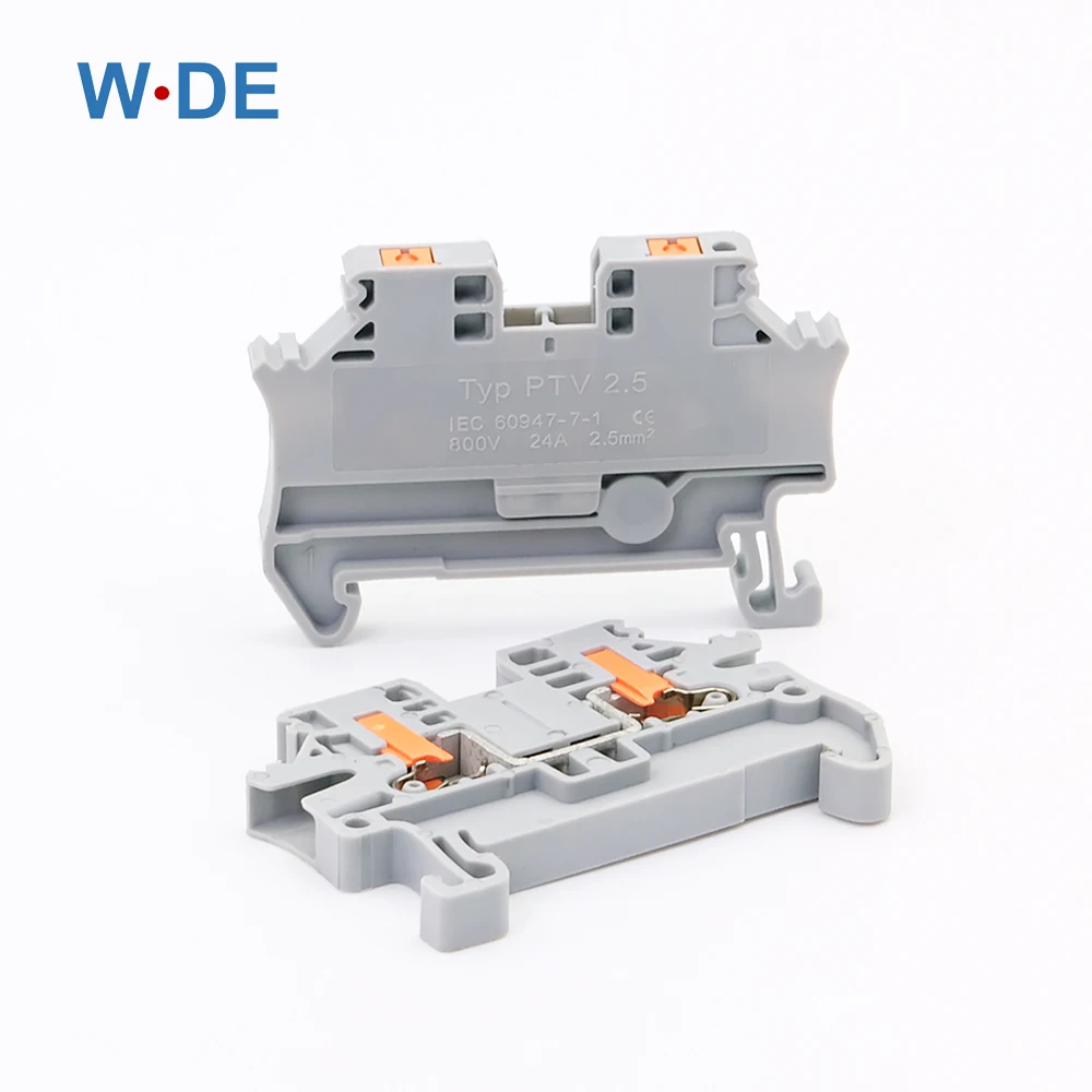 10Pcs DIN Rail Terminal Block PTV-2.5 Push-In Terminal Connector Spring Side-Entry 2.5mm² Cable Wiring Conductor PTV2.5 4