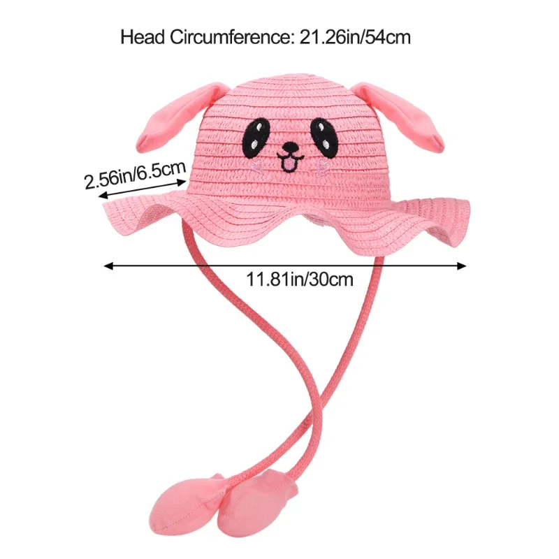 Rabbit Ear Sunshade Straw Hat Children Sun Hat Summer Sunscreen Ear Moving Bunny Hat Cosplay Party Holiday Hats 4-12 Years 6
