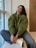 HH Women's Fashion Bomber Jacket Vintage Solid Long Sleeve Single Breasted Coat Female Casual Loose Outerwear Chic Tops