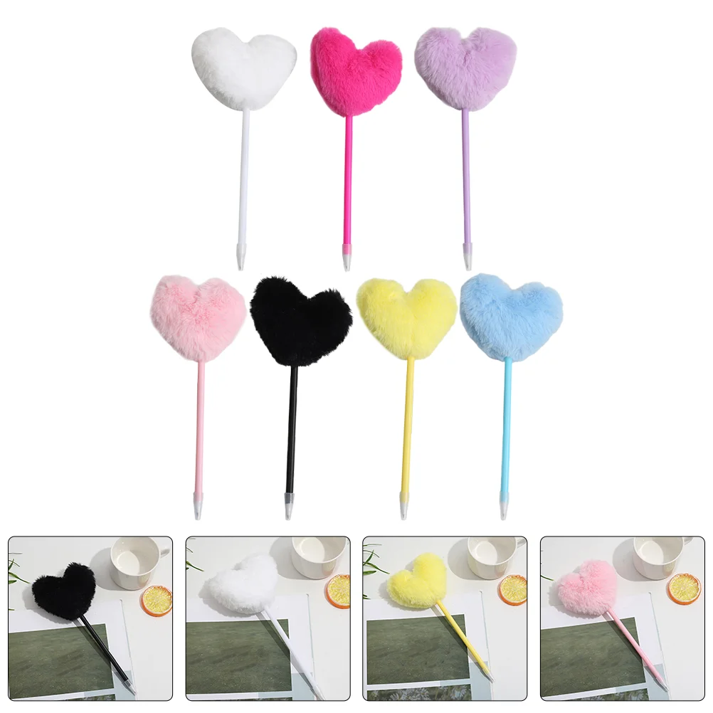 

7Pcs Pom Pom Pen Decorative Fluffy Ball Plush Pen Ballpoint Pen Novelty Ballpoint Pen Heart Pompom Pen