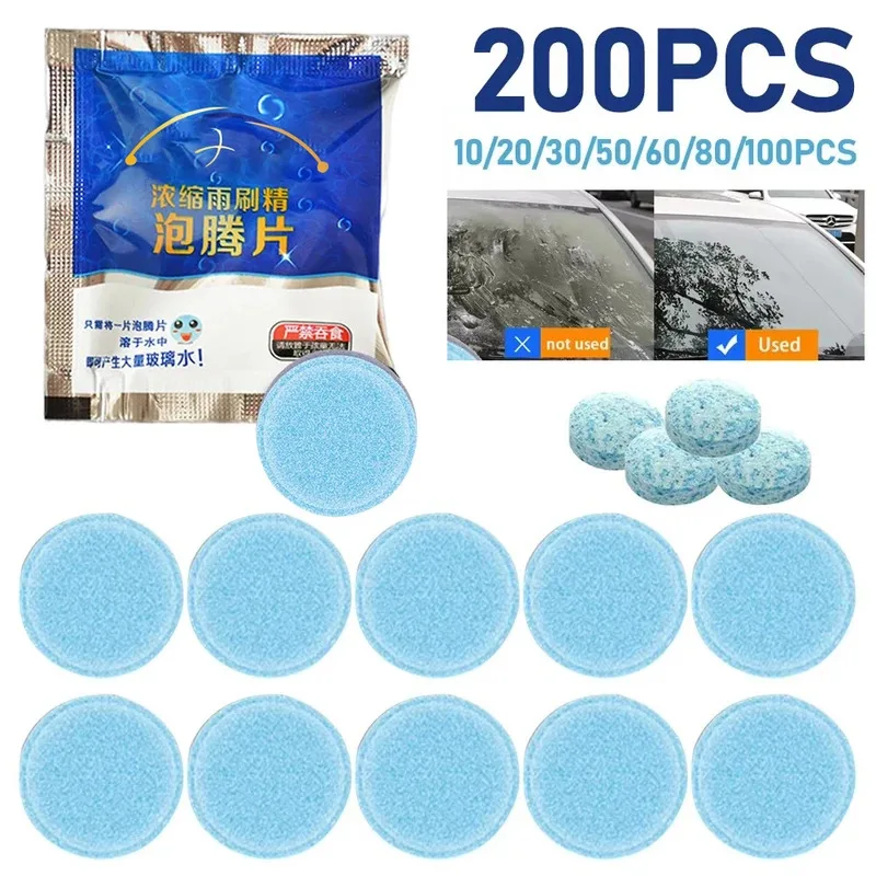 10-200PC Windshield Cleaner Tablets Solid Car Windscreen Cleaner Effervescent Auto Wiper Glass Concentrated Detergent
