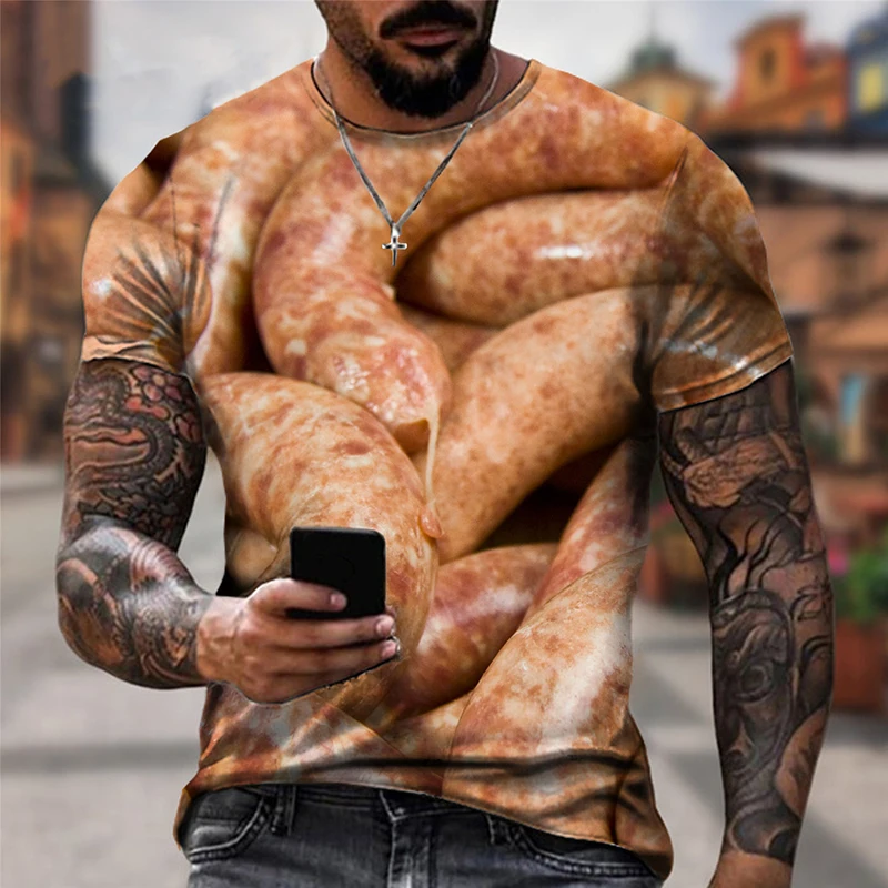 Funny Sausage Print Oversized T Shirt for Men and Women