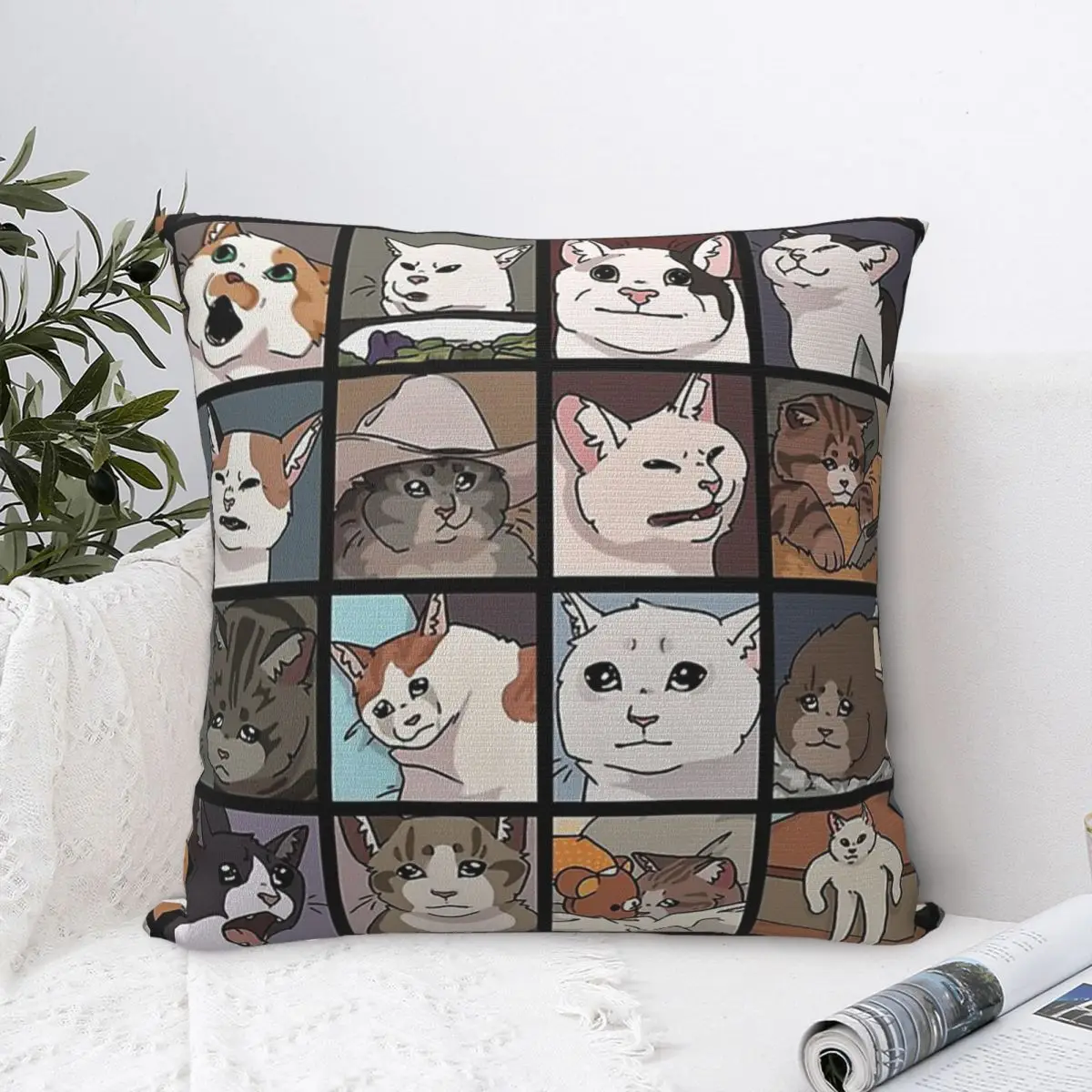 Meme Cats 2.0 Throw Pillow Case Backpack Coussin Covers DIY Printed