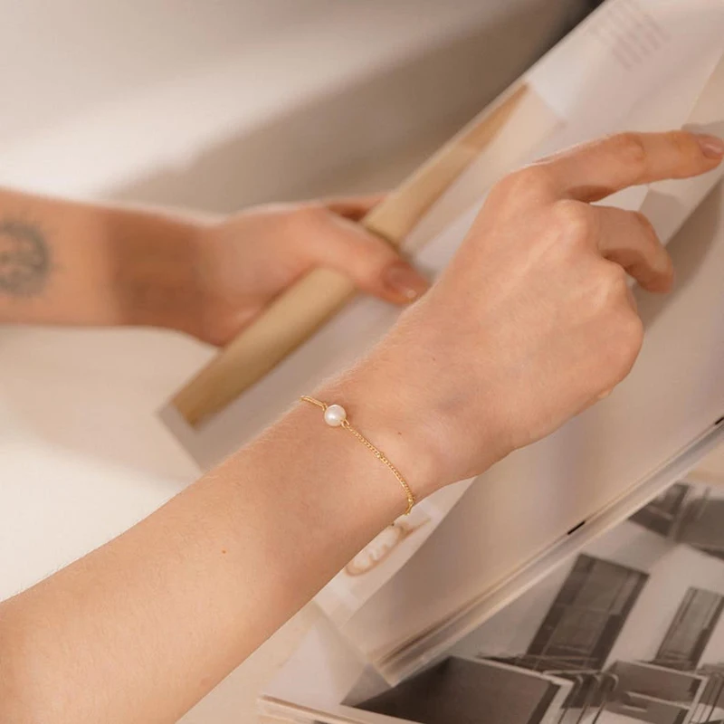 New Minimalist Single Imitation Pearl Bracelet Stainless Steel Hypoallergenic Chain Bead Bracelets Elegant Jewelry Gift for Her