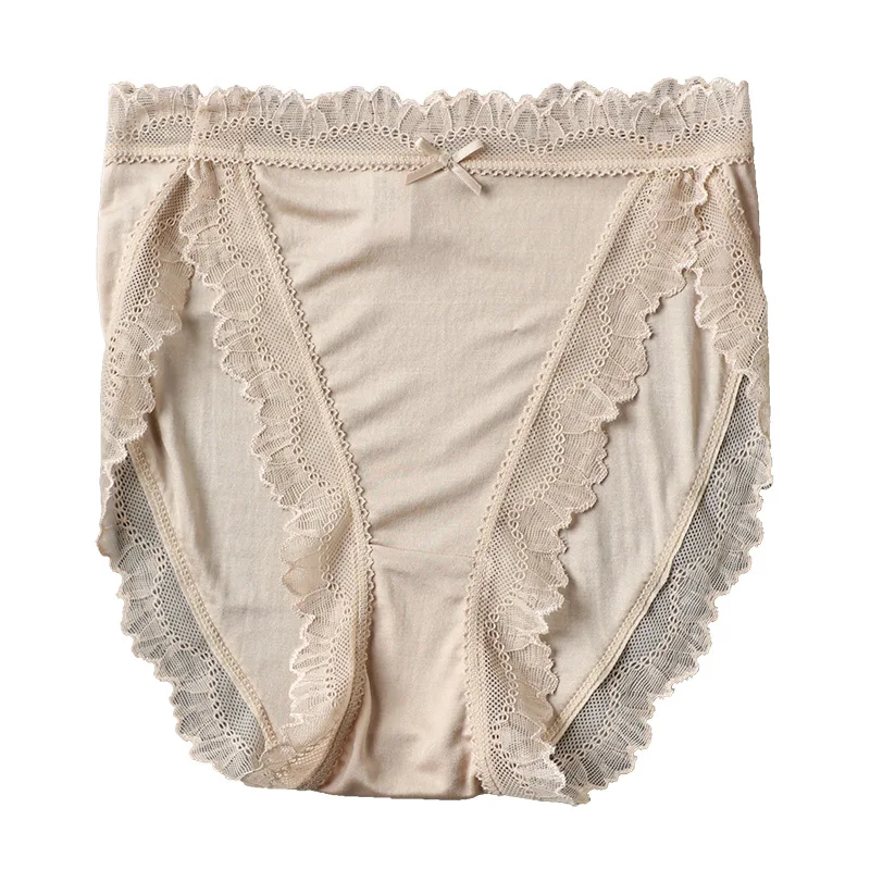 

French Lace Underwear With Double Layer Silk Crotch Middle Waist Silk Breathable Pants Bow Waist Women's Triangle Pants
