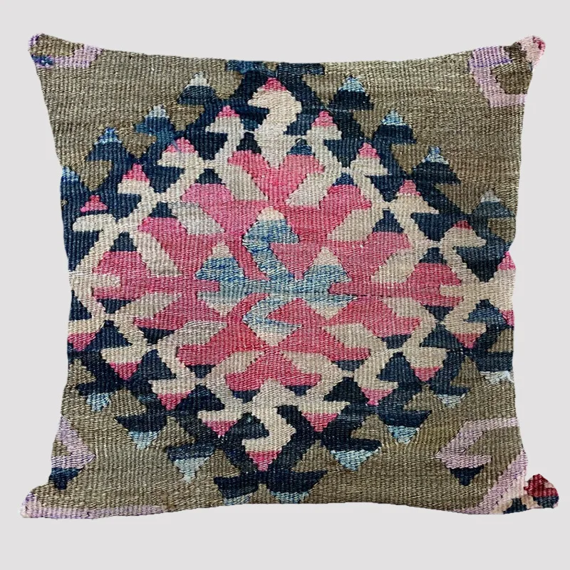 Bohemian Patterns Linen Cushions Case Multicolors Abstract Ethnic Geometry Print Decorative Pillows Case Living Room Sofa Pillow 