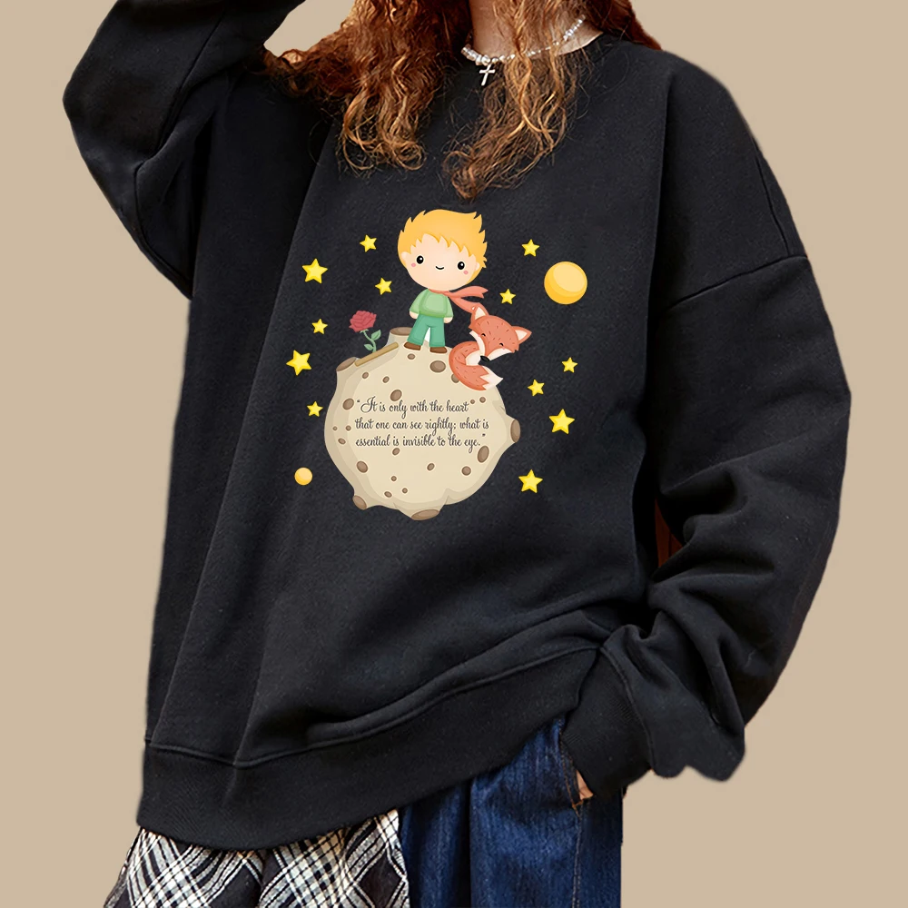 Little Prince Hoodies Harajuku Oversized Sweatshirts Kawaii Clothes for Girls Manga Graphic Printing Pullovers Women Tracksuits