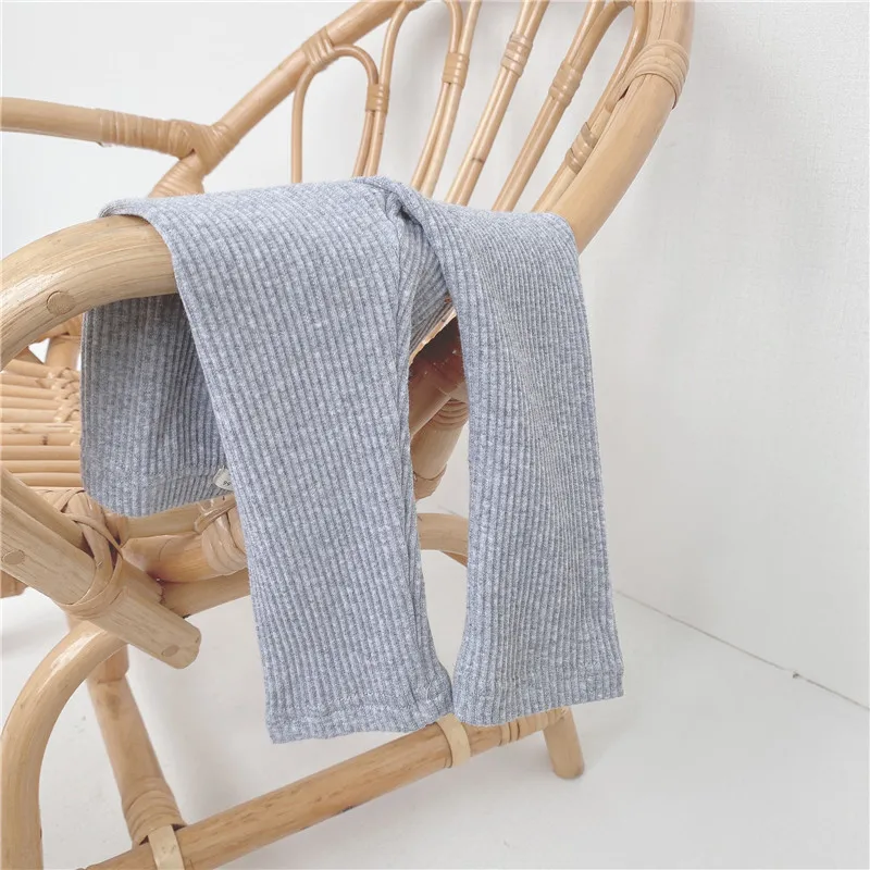2023 Autumn New Baby Solid Ribbed Leggings Cotton Toddler Tights Casual Trousers Infant Girl Bottoming Pants Kids Clothes