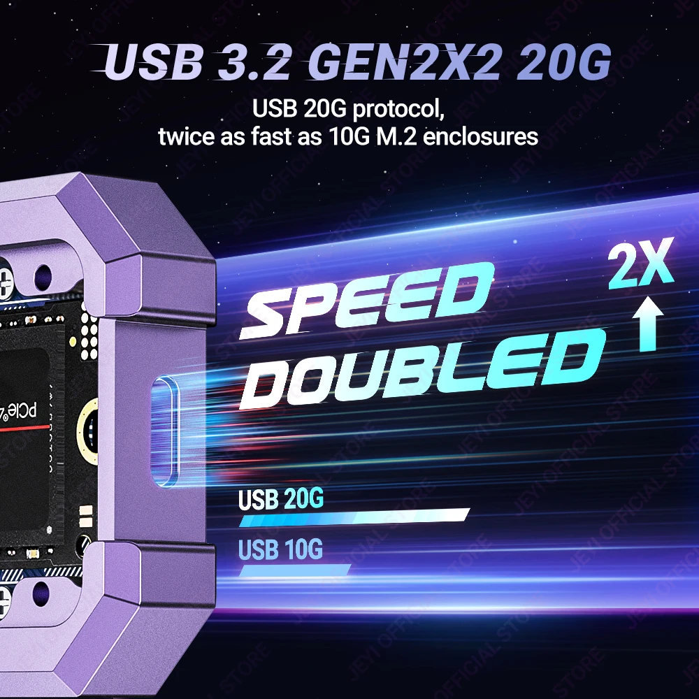 JEYI 20Gbps RGB M.2 NVMe SSD Enclosure USB 3.2 GEN2x2 Support UASP Trim 4TB Capacity Aluminum Alloy Case 9220 Chip PCIe NVMe