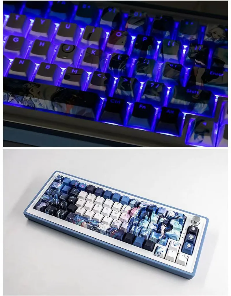 Genshin Impacto Furina Keycaps, PBT, Perfil Cereja,