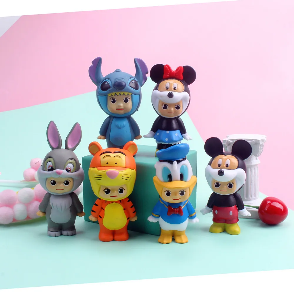 6 Pz/Set Disney Animation Dolls Mickey Mouse Donald Duck Minnie Pvc Model Toy Cake Decoration Ornamenti Desktop Regalo Per Bambini