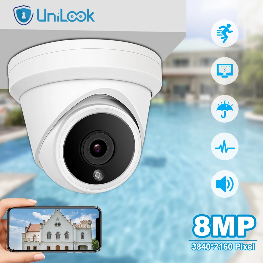 

UniLook 8MP Turret POE IP Camera Built in Microphone CCTV Security Camera Outdoor Hikvision Compatible IP66 H.265 Night Vision