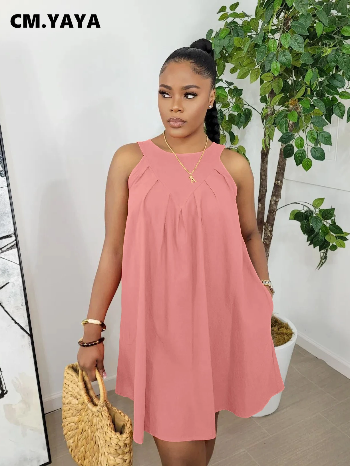 CM.YAYA Elegant Women Sleeveless Loose A-line Smock Tank Dress Female  Streetwear Fashion Draped with Pocket Side Dresses - AliExpress