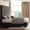 Queen Size Bed Frame with Headboard,Velvet Upholstered Bed Frame with Silver Plating Trim,Sturdy Platform Beds No Box Spring 3