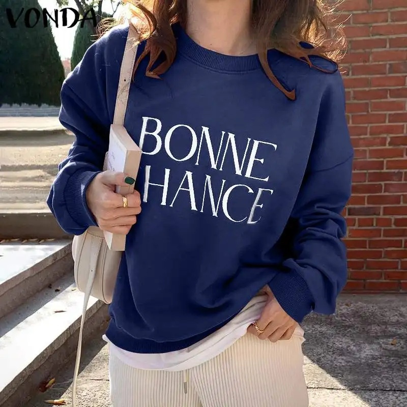 VONDA-sudaderas formales oficina para mujer, suéteres con letras suéteres holgados de redondo, sudaderas deportivas de manga larga, 2022 - AliExpress Ropa mujer