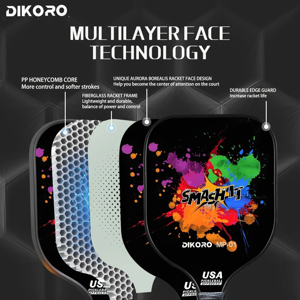 Pickleball Paddle DIKORO Graphite Textured Surface USAPA Compliant Includes 4 Balls Fiberglass Face Lightweight Pickleball Set pickleball paddle pickleball balls