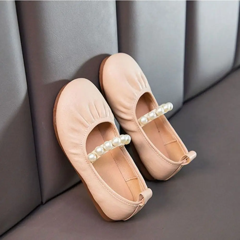 Fashion Sweet Children Leather Shoes Soft Soled Pearl Mary Jane Shoe Lightweight Slip-on Style Girls Princess Shoes Autumn