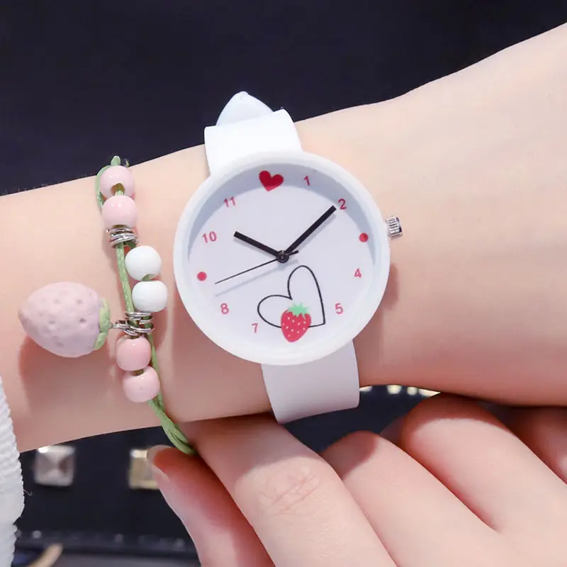 Macaron Strawberry Heart Dial Children's Cute Korean Jelly Silicone Strap Quartz Luminous Girls Boys Clock Watch Birthday Gift 5