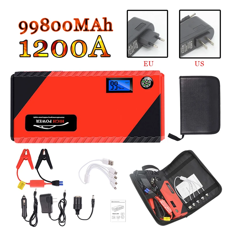 

12V Car Jump Starter 99800mAh Auto Starting Device Petrol Light Diesel Car Starter Buste Portable Power Bank Booster