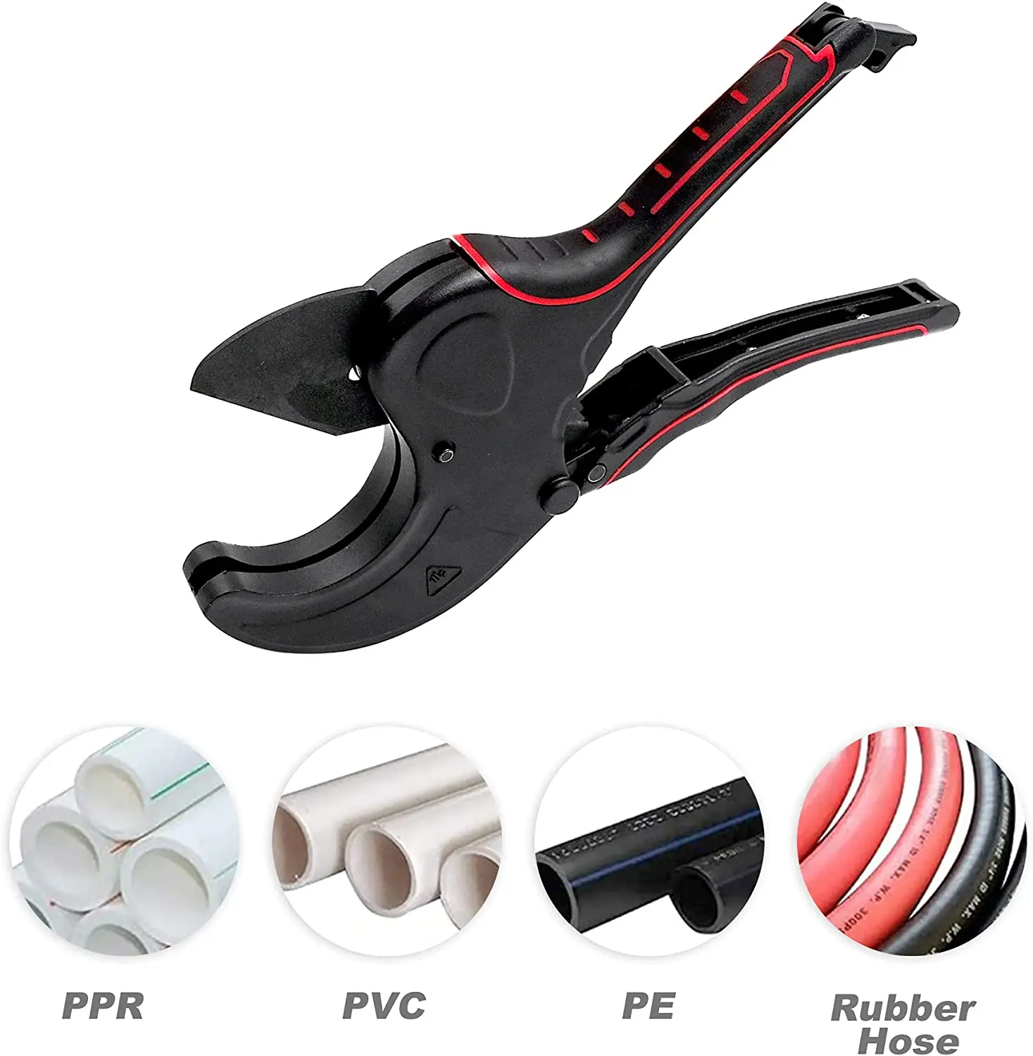 Scissors PVC Pipe Cutter Aluminum Alloy Body Ratchet Scissors Pipe Cutter PVC/PU/PP/PE Hose Cutting Hand Tools 32-75mm Opening 6