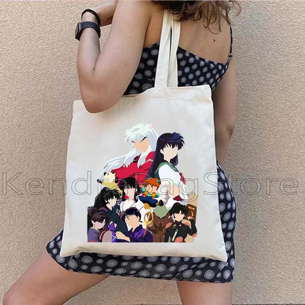 Japan Anime Manga Inuyasha Cartoon Girl Canvas Shoulder Tote Bag Change The World Dog Demon Chibi Gifts Shopper Cotton Handbag