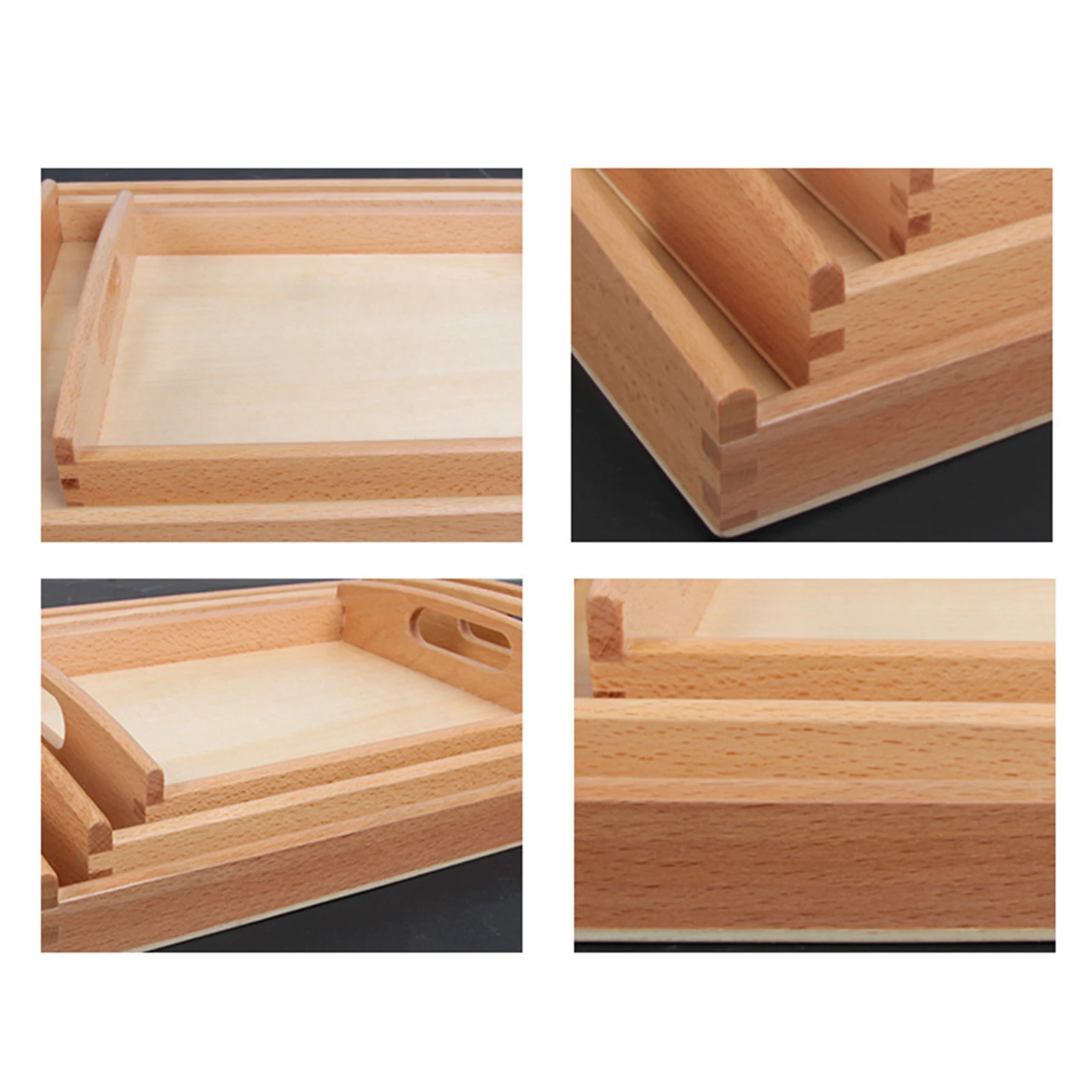 Wooden Montessori Tray with Handle Unfinished Education Toys Teaching Aids  Wooden Trays Handles Tray Toys for Kids 4