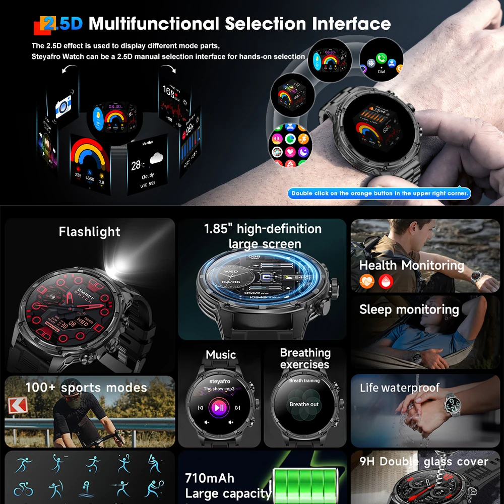1.85 inch Smart Watch smart watch for Men 710mAh Battery Sports Fitness Bluetooth Call Health Monitoring For HUAWEI