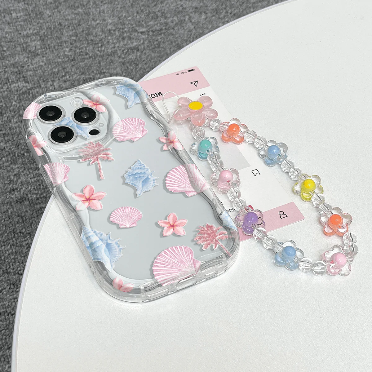 Chic Beaded Shell Flower Phone Case with Ripple Border Cover
