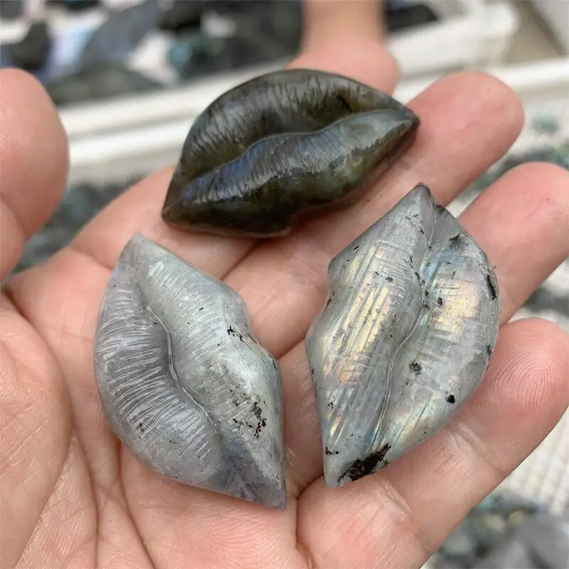 

Губа из натурального Лабрадорита ручной работы, резная для Хэллоуина, рождества, украшение для дома, подарки, 1 шт.