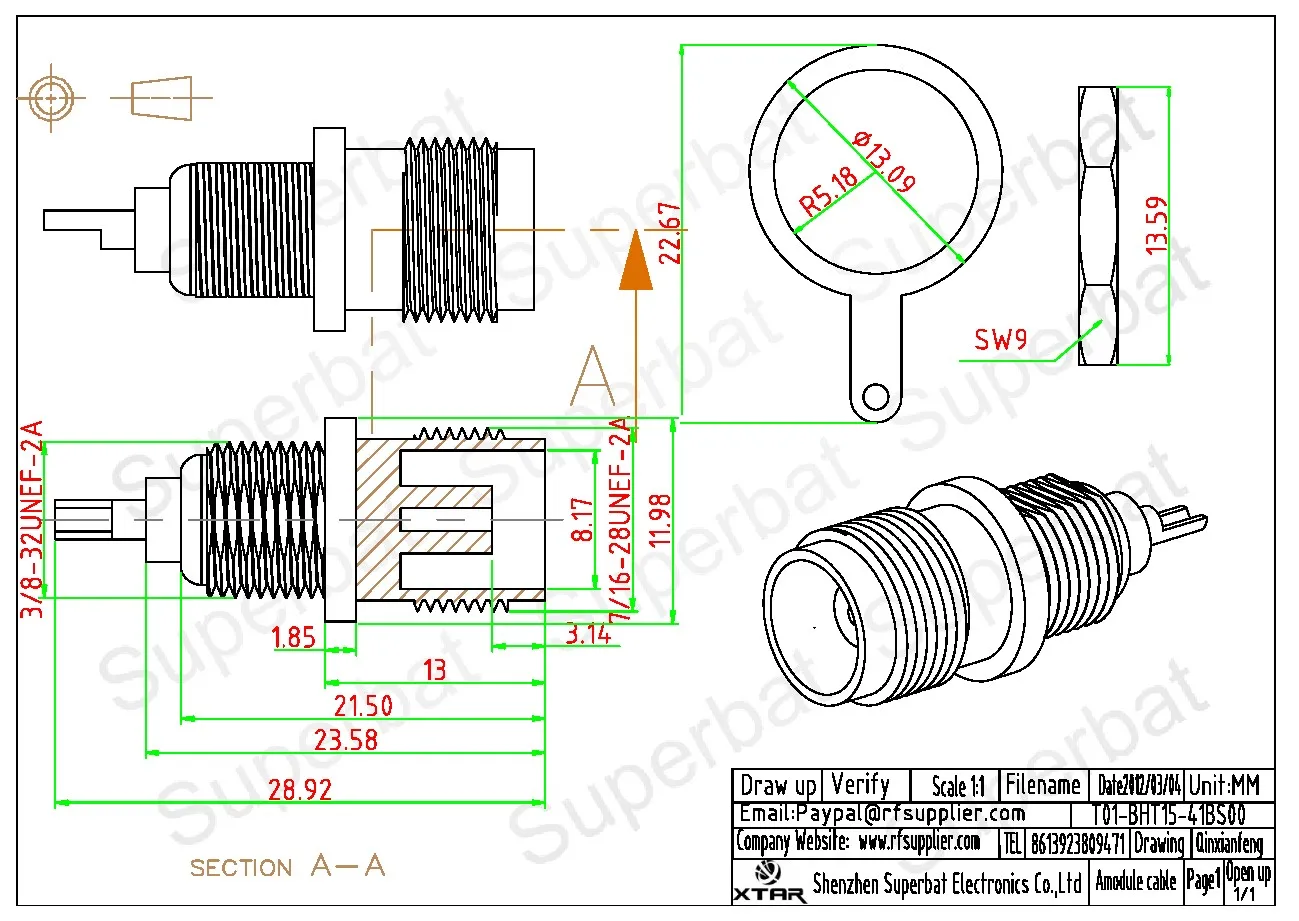 TNC Panel Mount Female RF Coaxial Connectors for Electronic Components