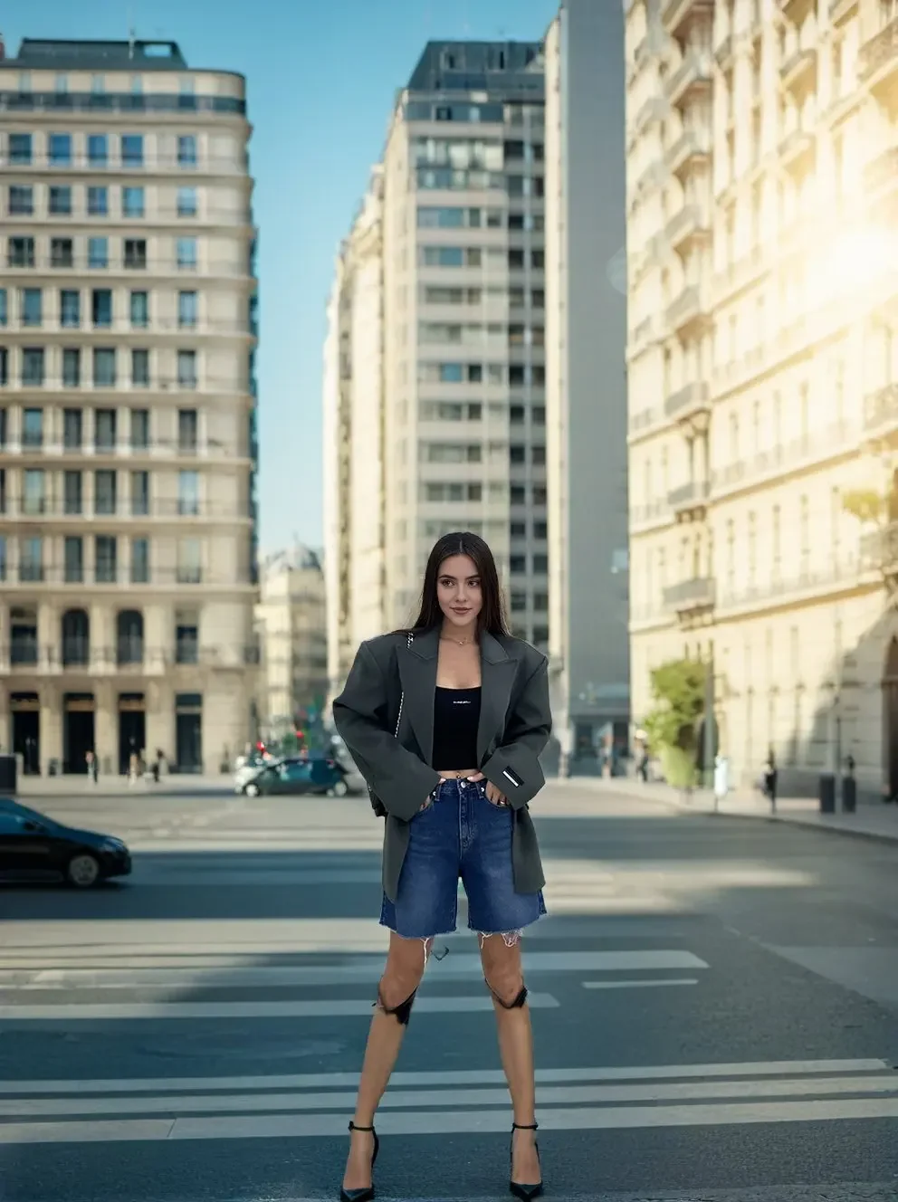 New 2024 Summer High Waist Denim Shorts For Women Pockets Burrs Blue Color Short Jeans Women Streetwear Casual Women's Shorts