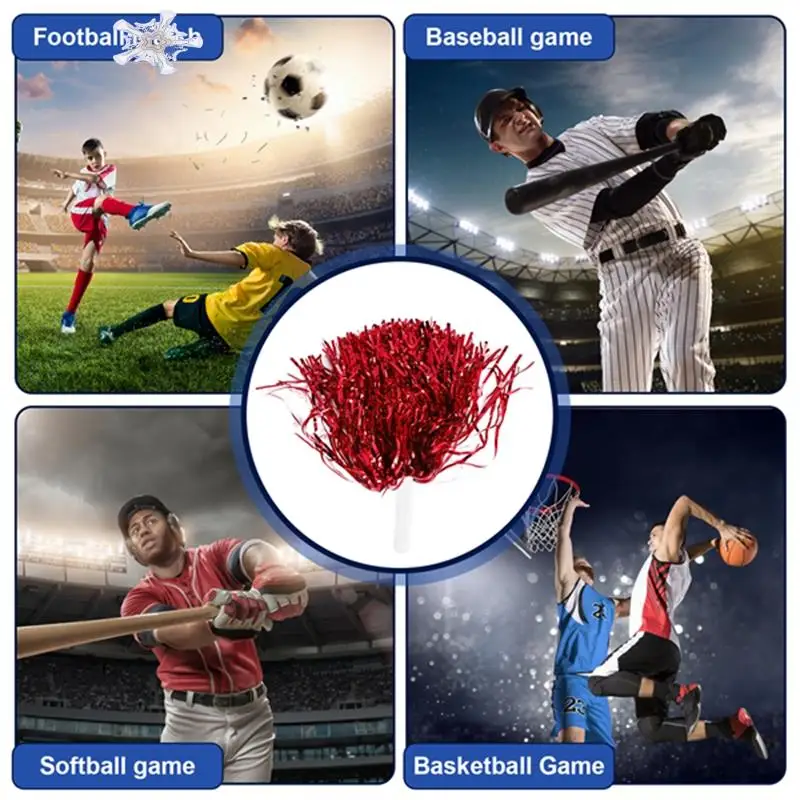 24Pcs Cheerleading Pom Poms Metallic Foil Cheer Pom Poms With Plastic Handle For Adults Kids Cheerleaders Party