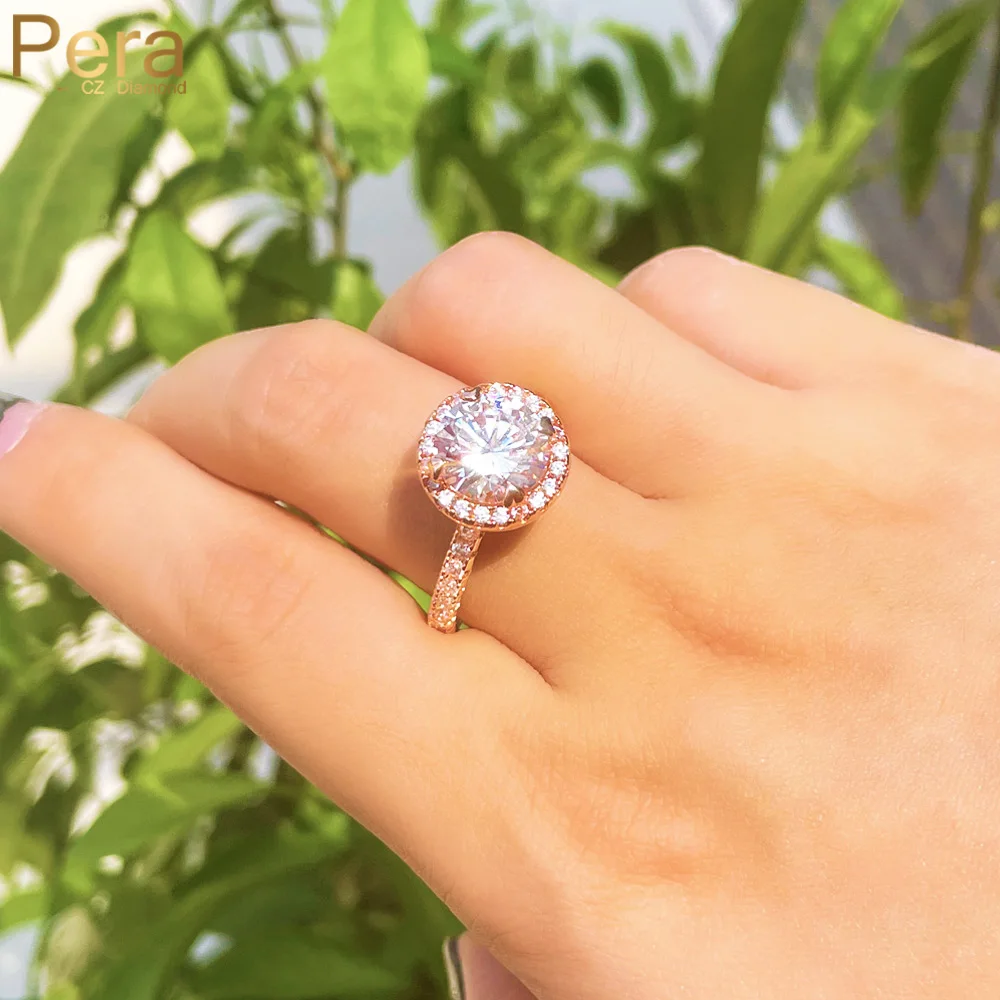 Pera Luxury Rose Gold Color Big Round Cz Crystal Fidanzamento Fedi Nuziali Anelli Per Le Dita Per Le Donne Fashion Party Jewelry Gift R203