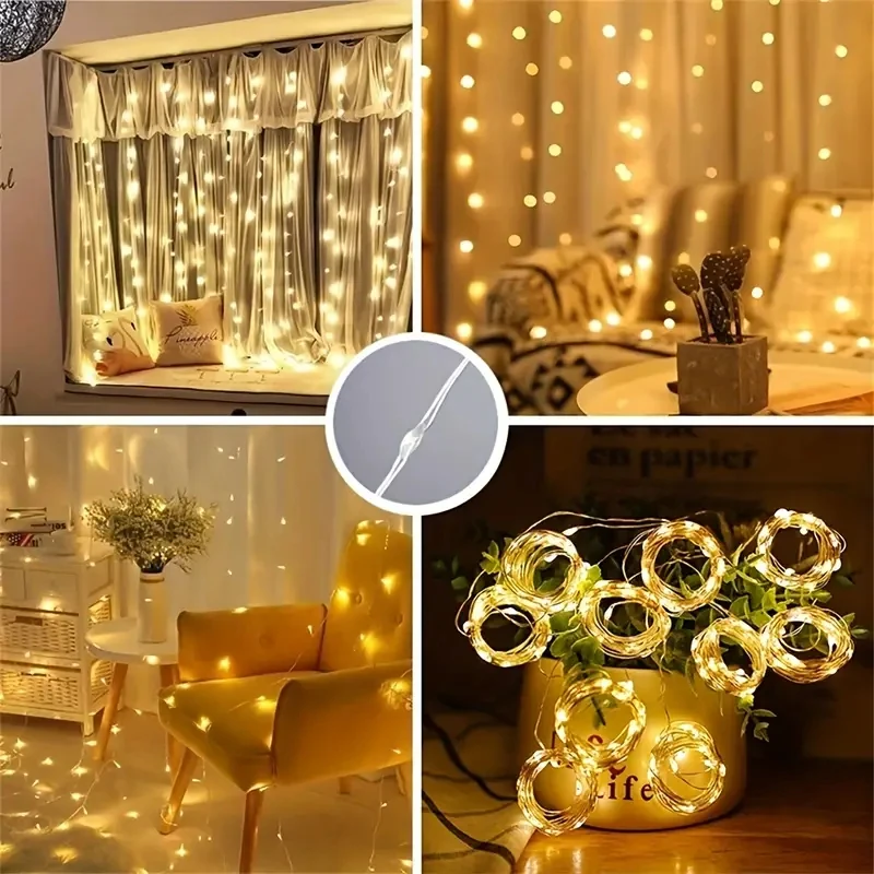 Description Picture 3 of itemChristmas Lights LED Fairy String Curtain Lights 8 Mode Remote USB Festoon Christmas Decor For Home Holiday New Year Lamp