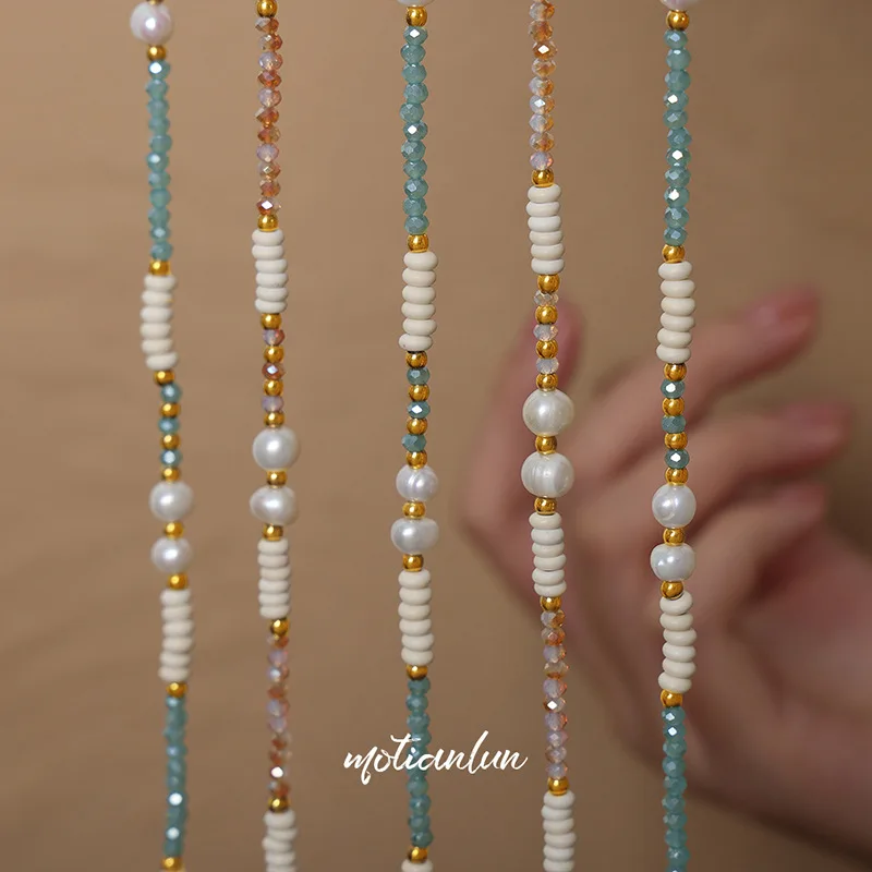 

Colorful Beaded Freshwater Pearl Glass Necklace Female