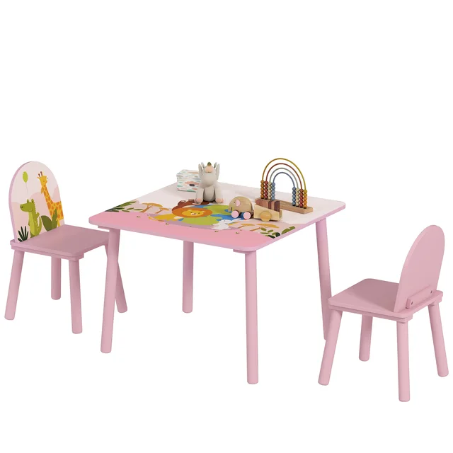 Table pour enfants avec 2 chaises Table et chaises pour enfants avec imprimés d'animaux pour garçons et filles de 3 à 8 ans rose 1