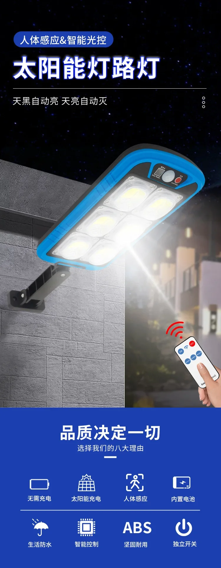 Description Picture 2 of itemOutdoor LED Solar Wall Lamp Human Body Induction Garden Lamp Household Wall Lighting Remote Control Street Lamp  solar light