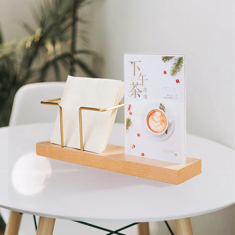 Desktop Organizer Tableware Supplies Wood Tissue Paper Holder Napkin Brass Box Storage Toothpick 2