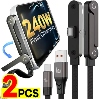2in1 Holder Charger Cable 240w USB C to USB C Fast Charging Cord with Stand Durable Type-C Cable with 90° Angled T-Shaped Stand 1