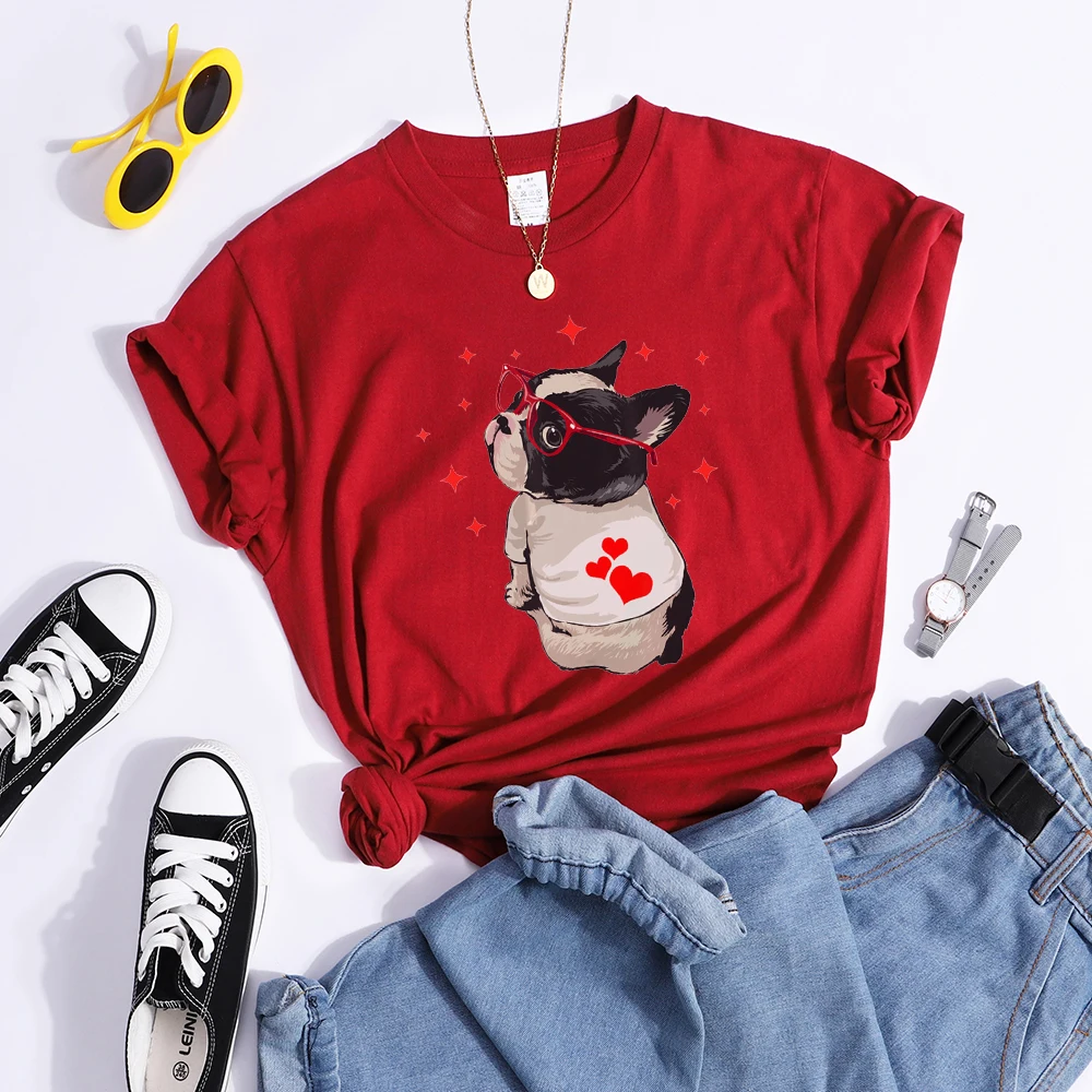 T-Shirt femme, humoristique et mignon, avec chien américain Boston Terrier, à la mode, Cool, de rue, Hip Hop, doux et respirant, 715_voghion.com