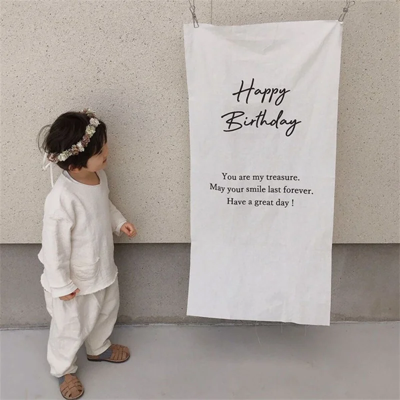 Ins Birthday Decoration Tapestry 100DAYS Happy Birthday 1st Background Cloth Children Room Hanging Wall Decor Tapestry