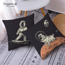 

Fuwatacchi Astronaut Cushion Cover Home Decoration Black Pillows Case Landing On The Moon Pillow Covers 45*45 Cm Funda Cojin
