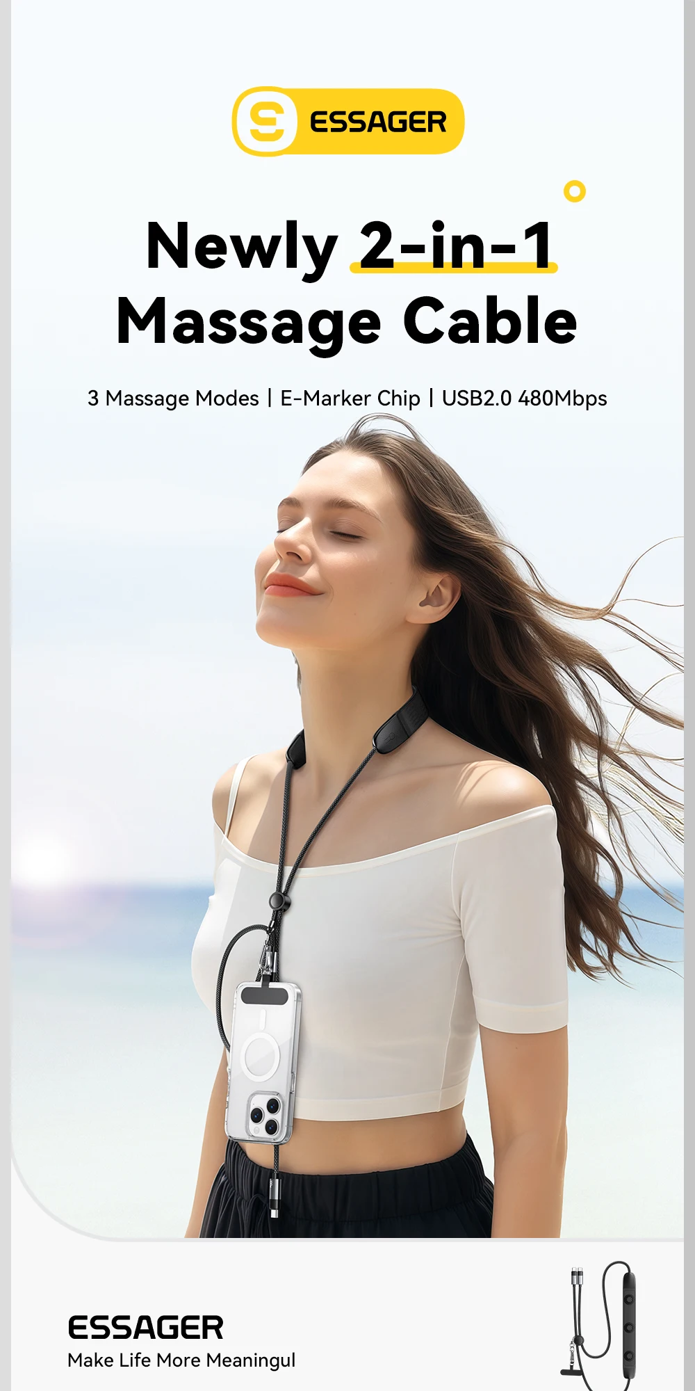 Massage USB C Cable PD100W Fast Charging for iPad Macbook iPhone 17 16 15 Type C
