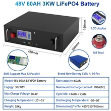  48V 200Ah 100AH LiFePO4 Battery Pack 32 Parellel 10KW 5KW Super Capacity 6000 Cycle PC Monitor 200A BMS CAN/RS485 For Solar 
